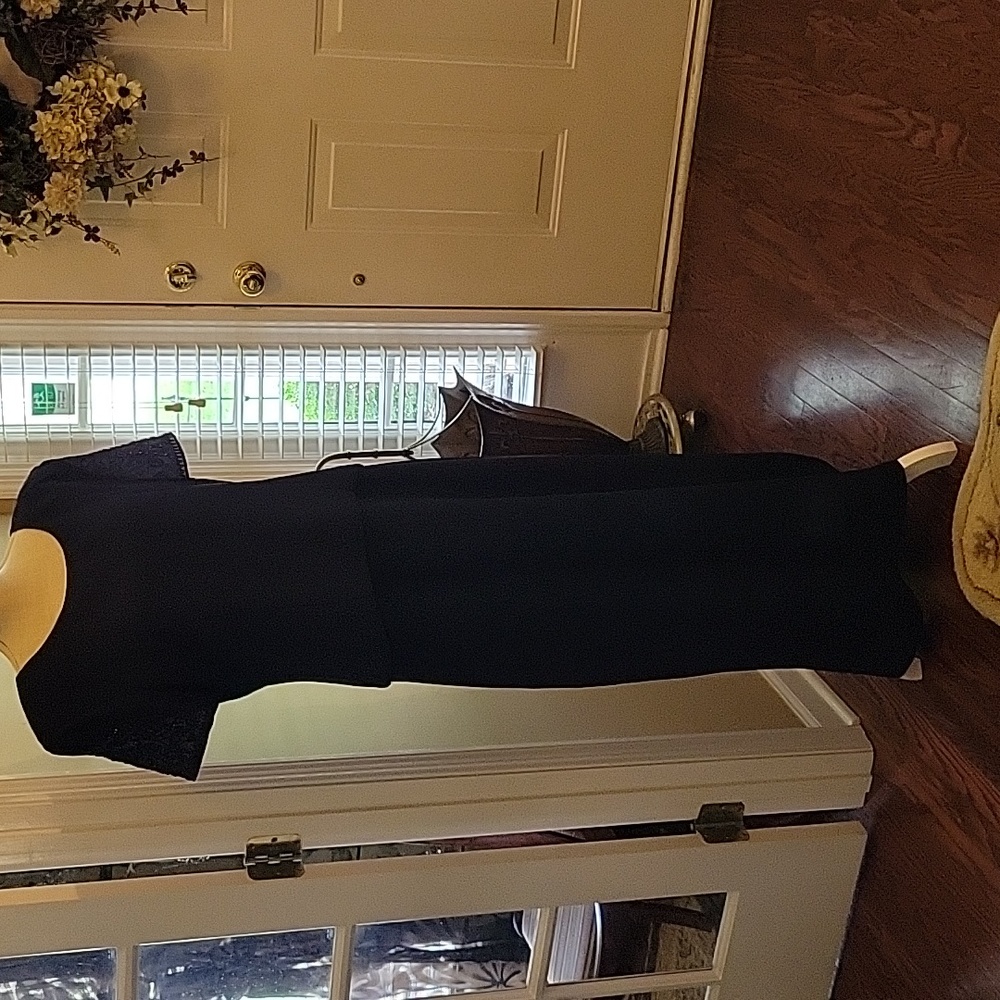 Jessica Howard navy blue long dress beaded short sleeve covered buttons 16 EUC…